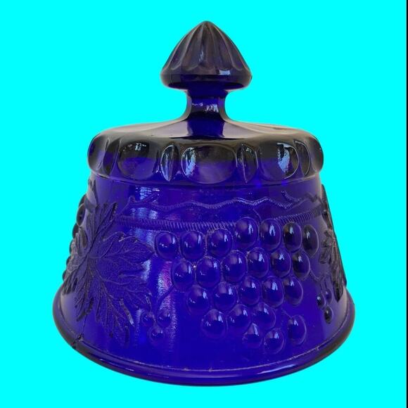 Vtg Mosser Glass Cobalt Blue Grape & Leaf Pattern Butter Dish Cover Only No Base - Picture 2 of 11
